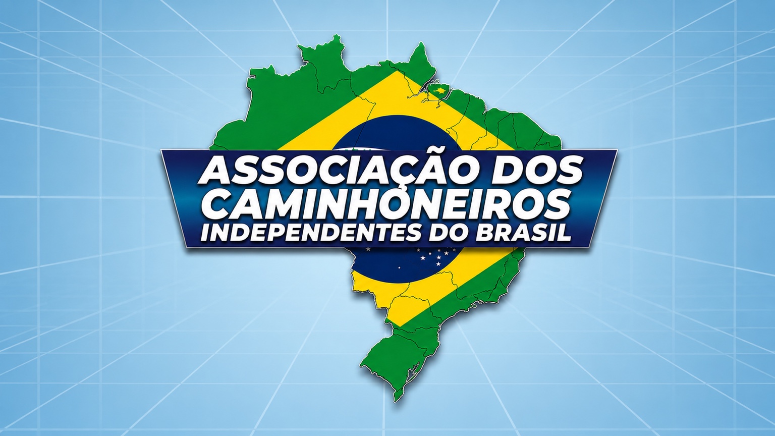 Emblema da Associação dos Caminhoneiros Independentes do Brasil sobre fundo azul-celeste