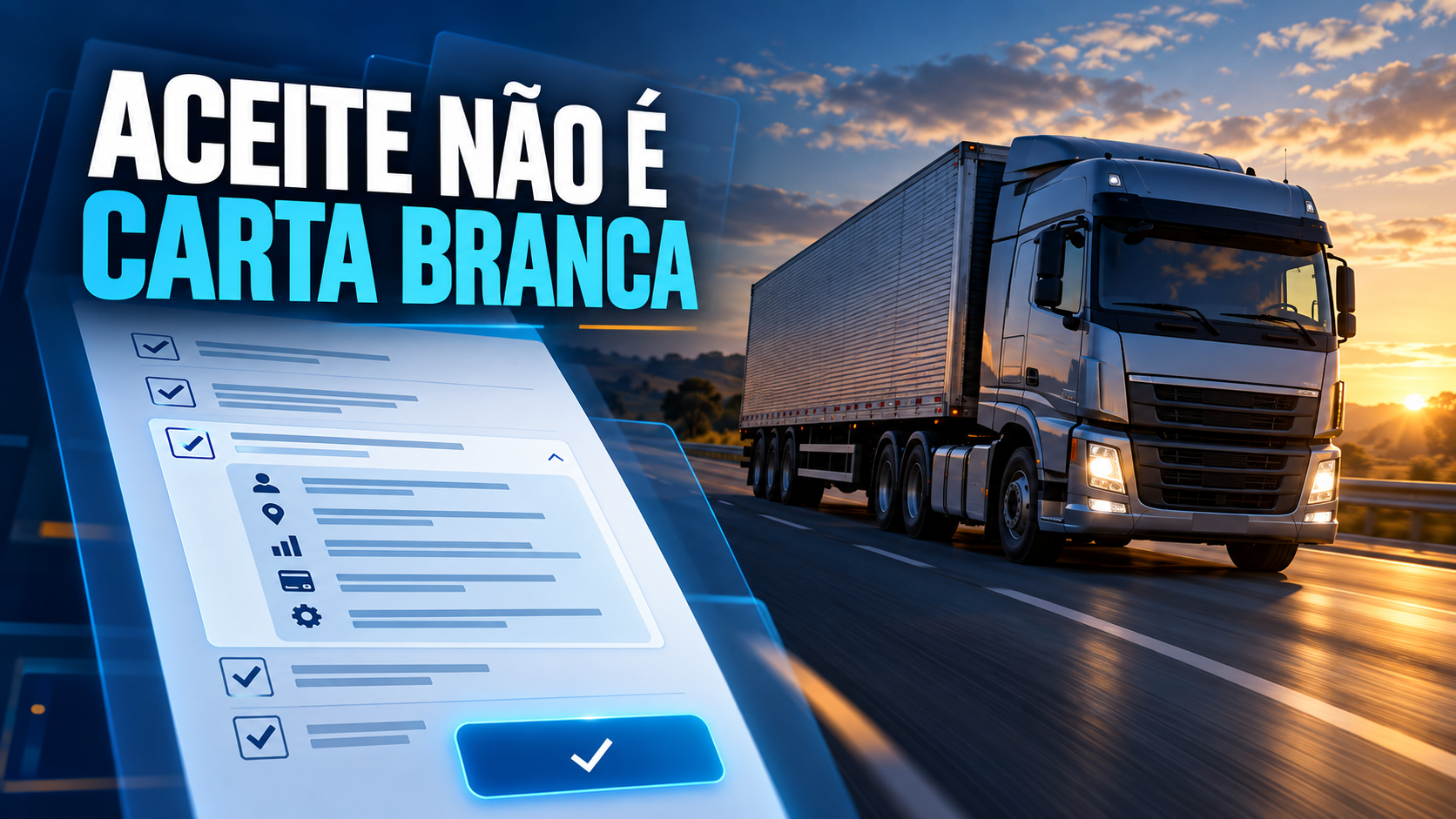 Imagem ilustrativa de caminhão e formulário digital com caixas de seleção